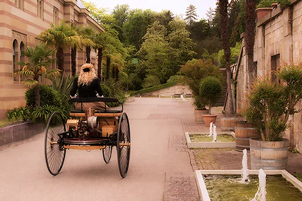     Benz Motorwagen 1888 - tarihin ilk pratik otomobili, Bertha Benz ile ilk uzun yol yolculuğunda (canlandırma)
